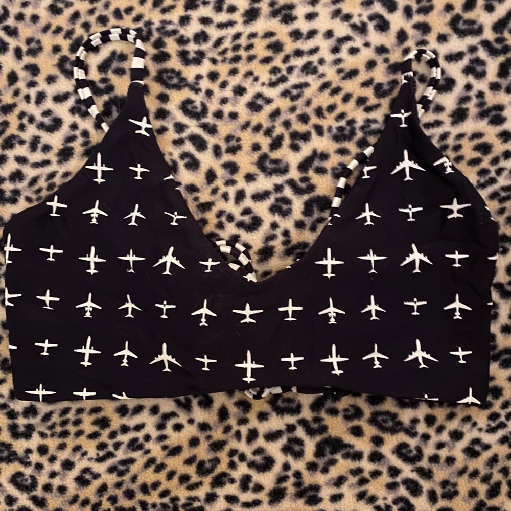 Boys + Arrows Black Bikini Top with White Airplane Print